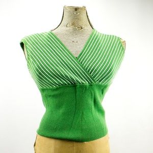 Vintage Retro Green White Striped Top  Sweater
